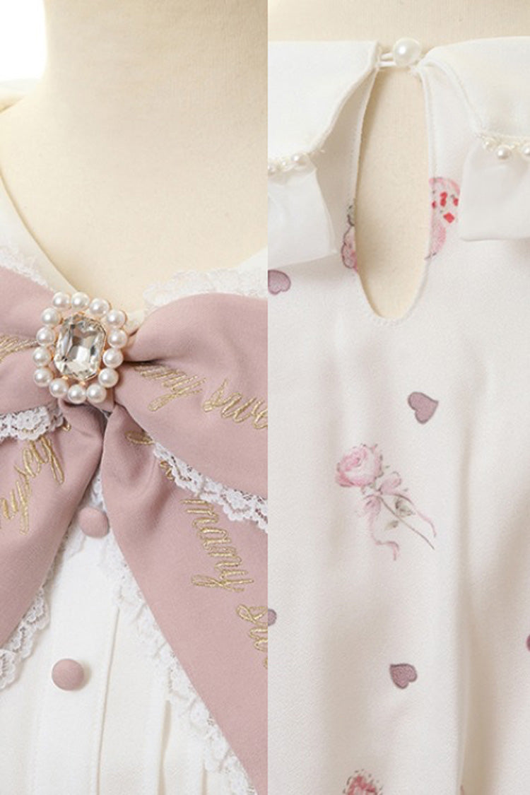 Afternoon Tea Print Ruffle Bowknot Lace Sweet Jirai Kei Plus Size Dress - 3 Colors