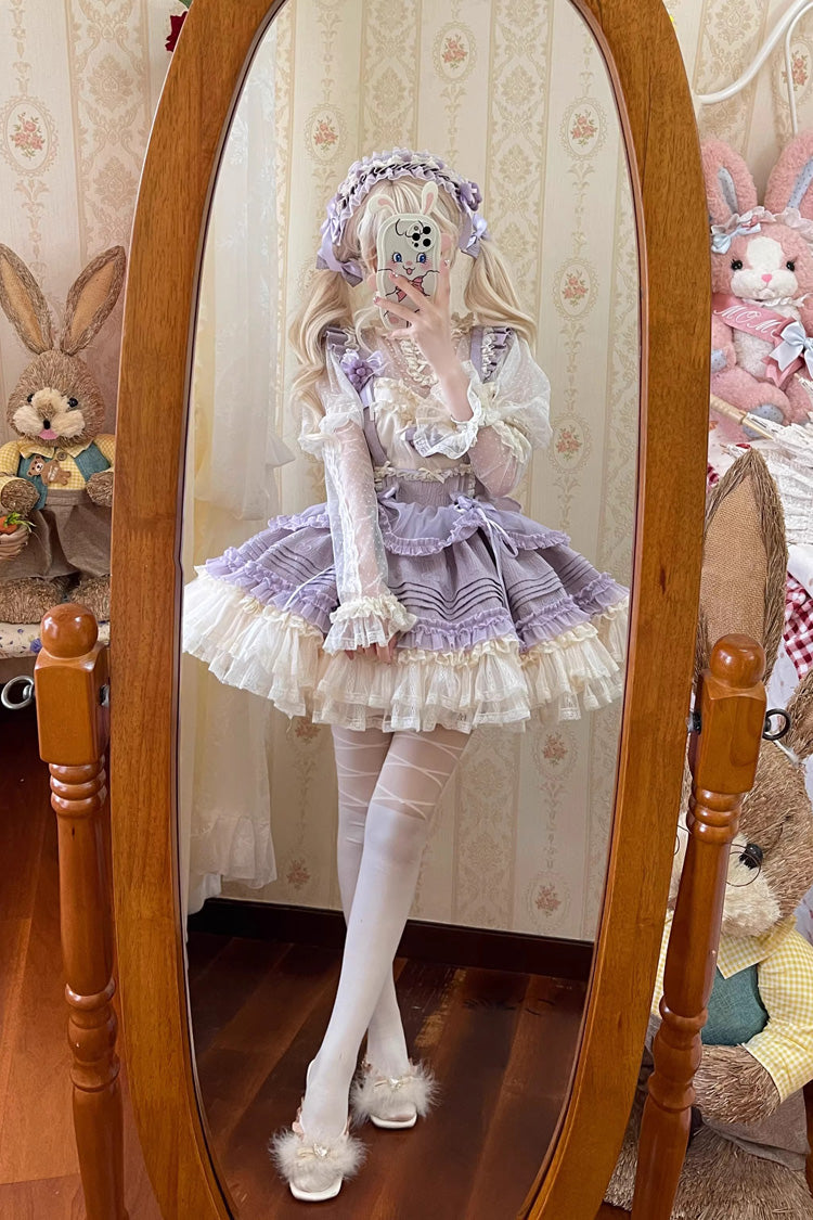 Grape Crunchies Sleeveless Multi-Tiered Ruffled Bow Lace Sweet Lolita Tank Dress Two Colors