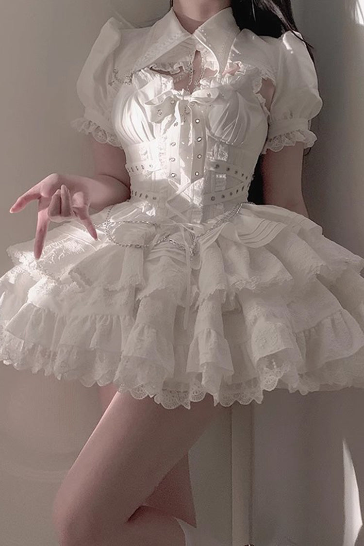 Sleeveless Triple Ruffle Bow Lace Up Gothic Lolita Jsk Dress