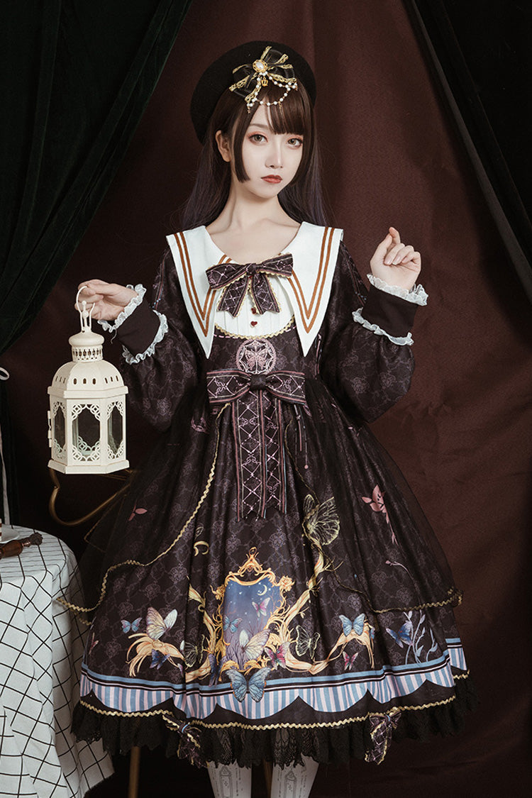 Princess Lolita Dress with Butterfly Print and Bowknot Accents