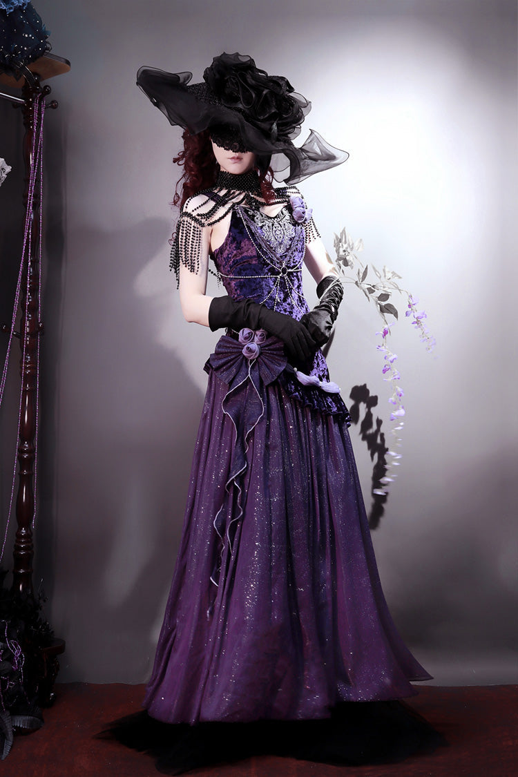 Violet Madame Butterfly Ruffled Bow Lace Elegant Gorgeous JSK