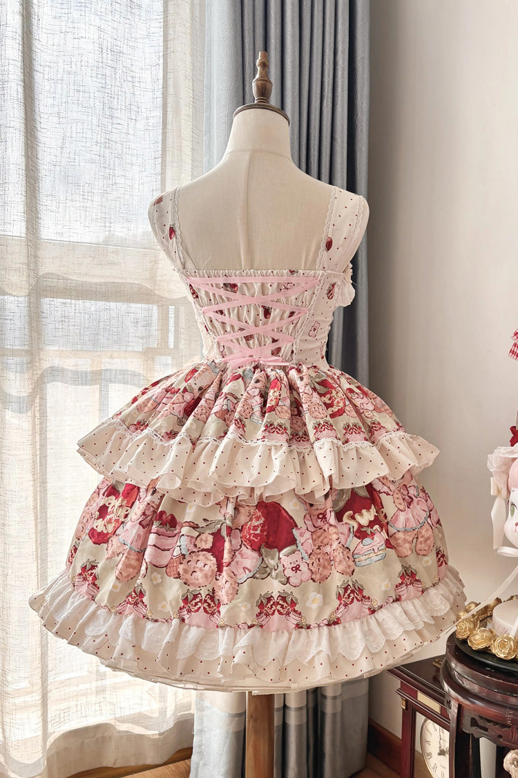 Sleeveless Double-Layered Print Ruffle Sweet Princess Lolita Jsk Ivory