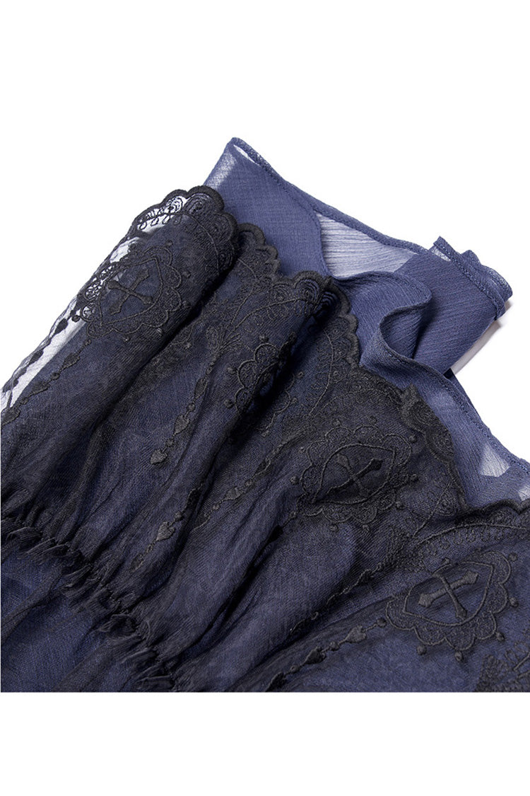 Blue Strap Big Bow Streamer Stitching Lace Suspender Gothic Dress