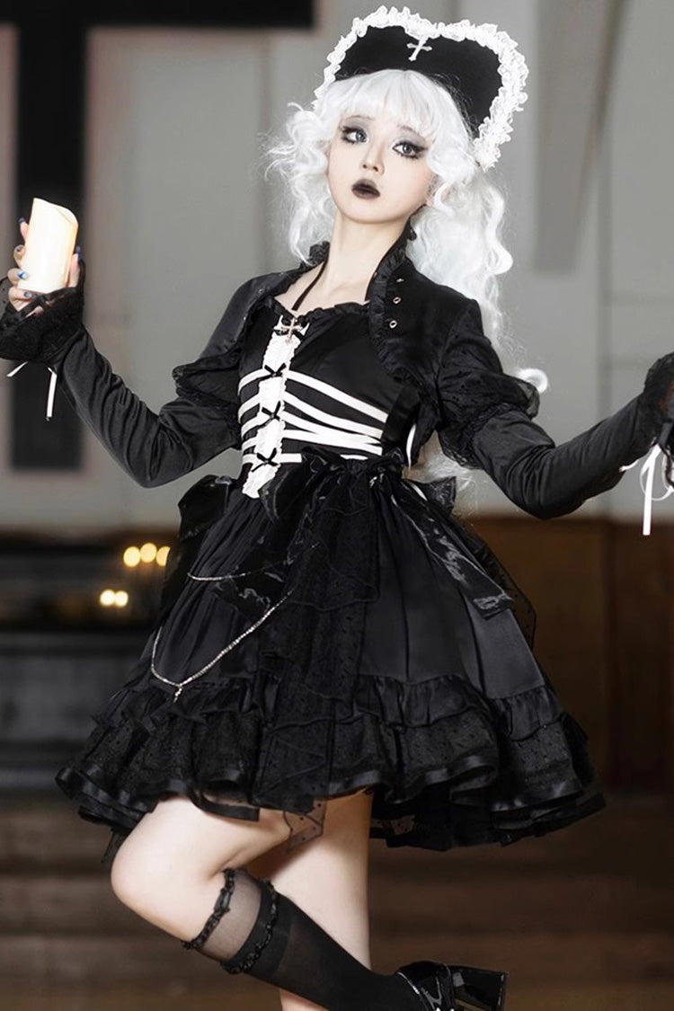 Black Multi-Layer Ruffled Gothic JSK Dress - Elegant Princess