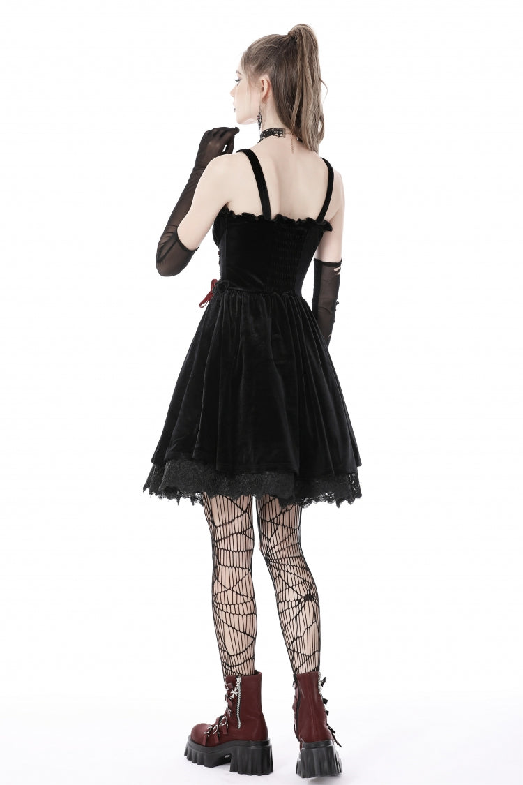 Crimson & Black Cross Lace-Up Velvet Slip Dress