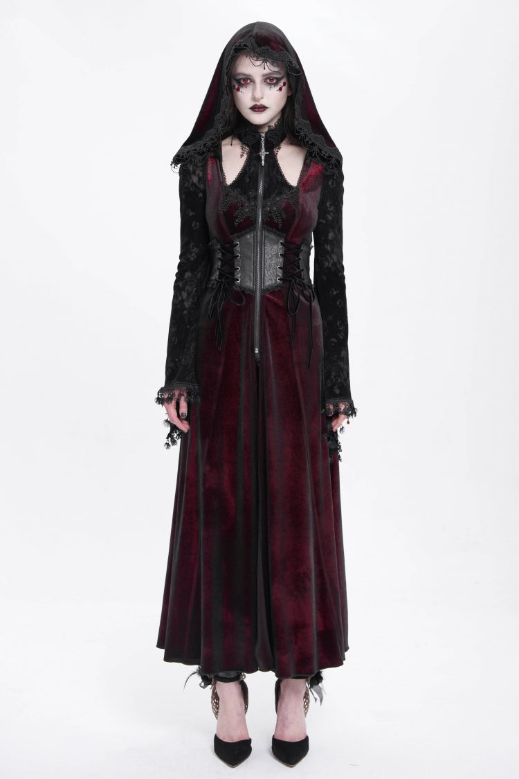 Scarlet Hollow Embroidery Hooded Ripped Gothic Coat