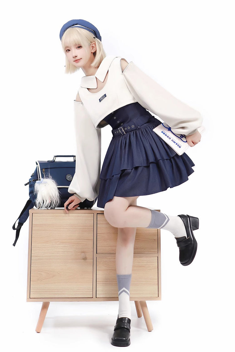 Navy Double Layer Ruffle Sweet Lolita JSK Dress