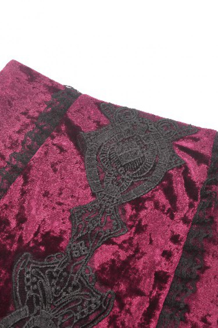Crimson & Noir Velvet & Lace Lace-Up High-Low Maxi Gothic Skirt