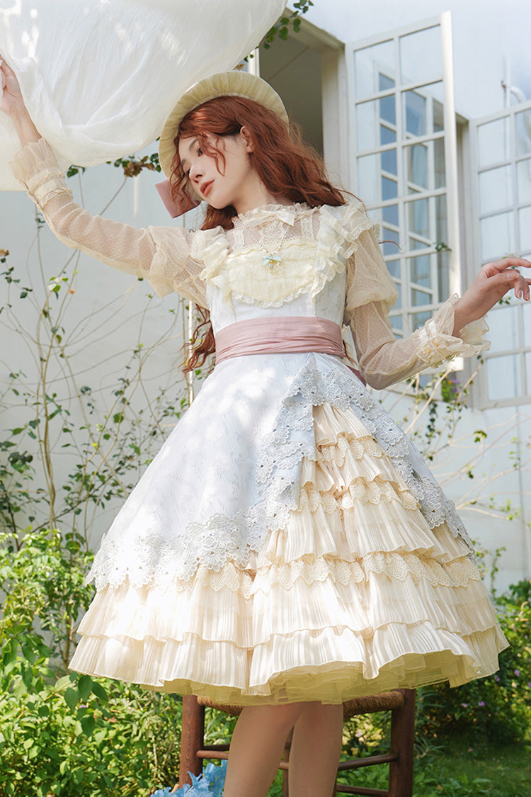 Multi-Color Cream Layers Asymmetric Sweet Lolita JSK Dress - Ruffled Cardigan