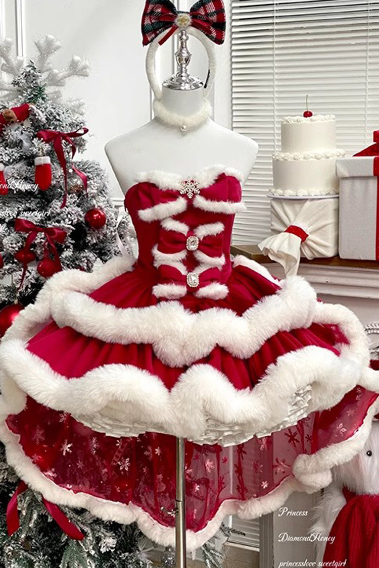 Red Strapless Bow Sweet Princess Dress - Holiday