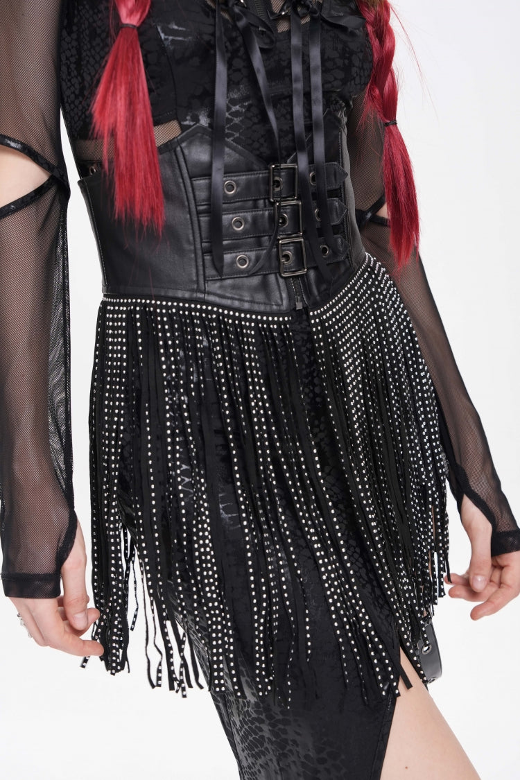 Slim Buckled Lace-Up Gothic Corset for Women with Lace Tassels