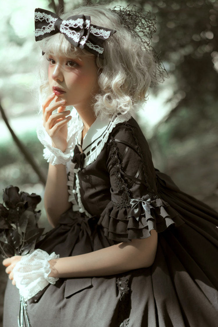 Gothic Lolita Ruffled Dress with Bow Details and Layers