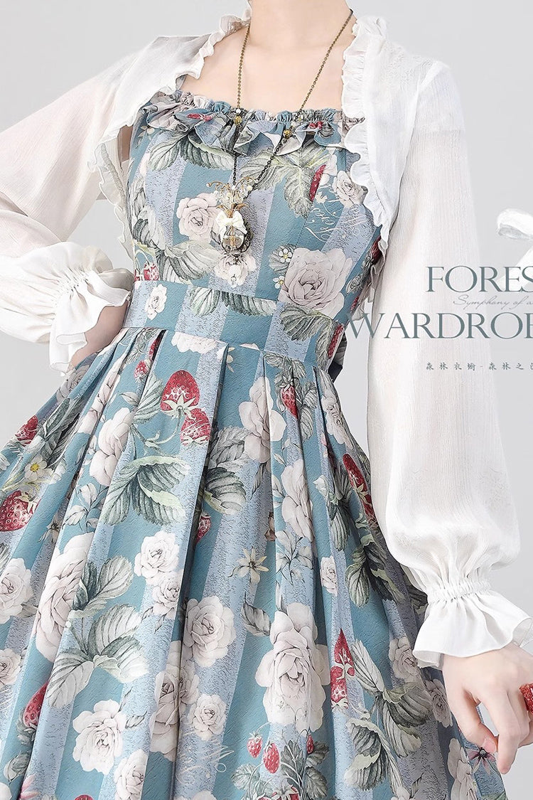 Blue Green Sea Salt Rose Bowknot Chiffon Elegant Jsk Dress