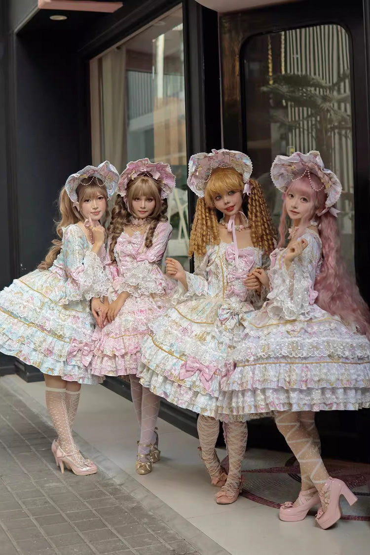 Candlelight Elegance Violet Long Trumpet Sleeves Ruffle Bowknot Lace Elegant Lolita Dress - Candlelight Elegance