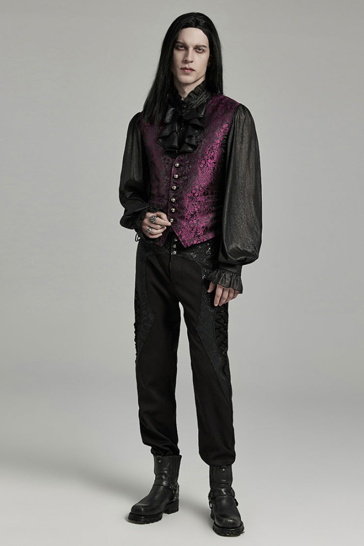 Crimson & Noir Jacquard Lace-Up Fitted Waistcoat for Men