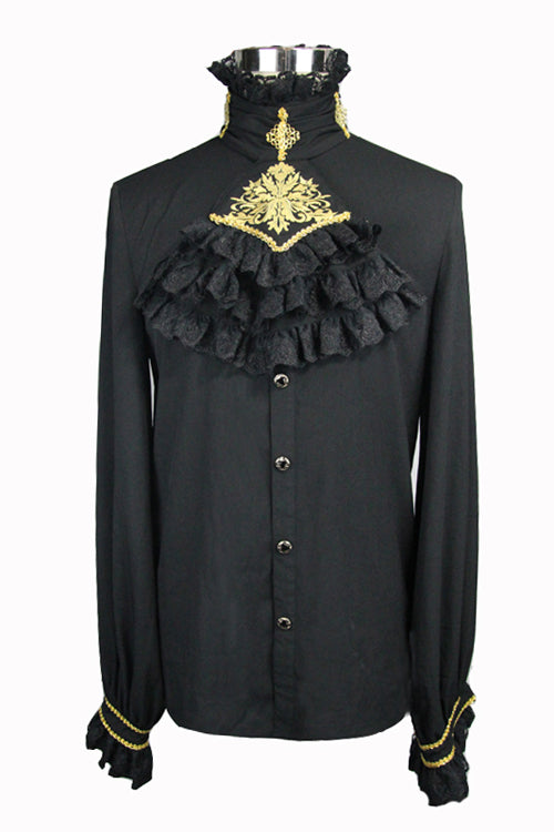 Men's Gothic Blouse with Chest Embroidery Lace Sleeves Chiffon