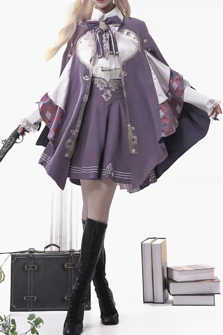 Violet Carnival Magic Printed Ruffled Embroidered Gothic Ouji Skirt Set