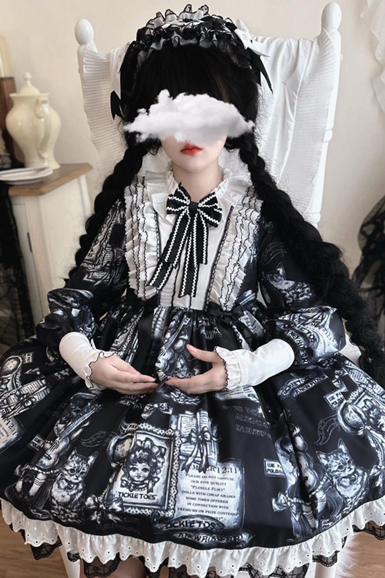 Gothic Princess Dress with Print Sleeves in Black