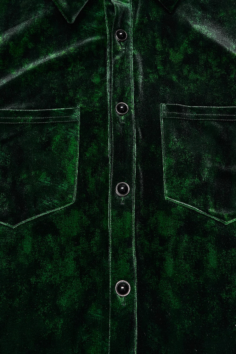 Emerald Men's Gothic Shirt with Puff Sleeves and Lapel Collar