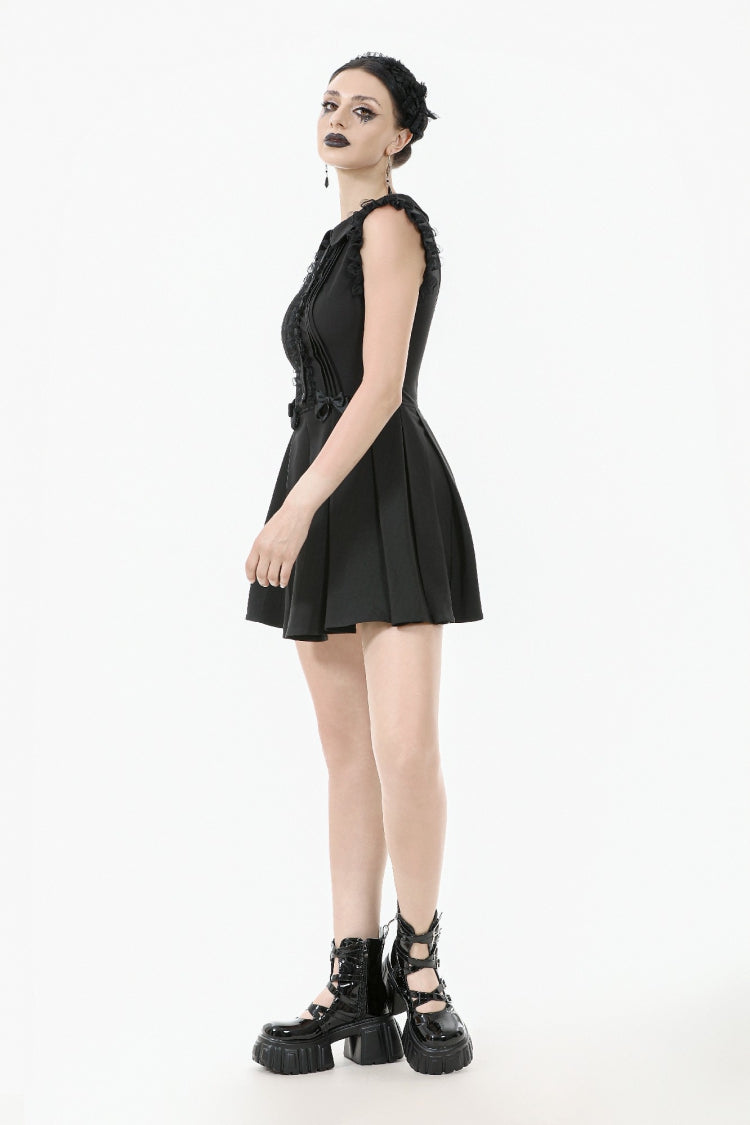 Peter Pan Collar Sleeveless Bowknot Pleated Gothic Graduation Dress