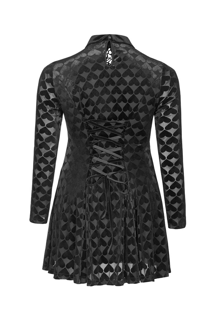 Front Chest Hollow-Out Decals Long Sleeve Back Waist Lace-Up Plus Size Velvet Print Gothic Dress