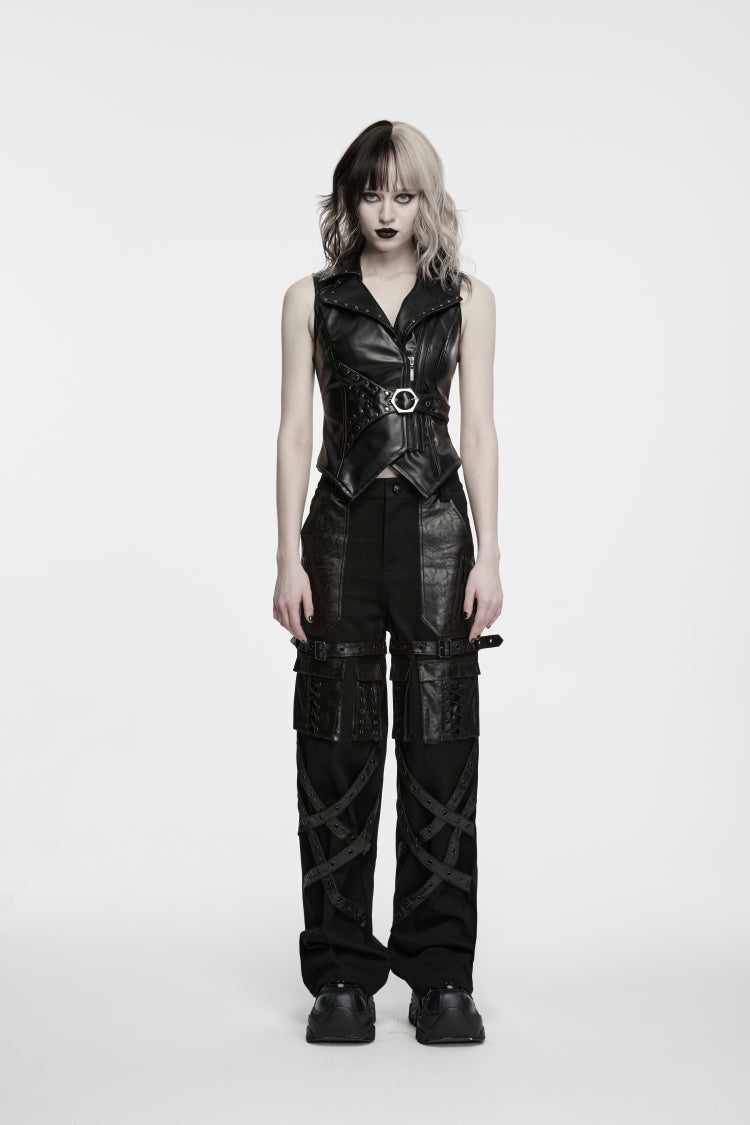 Eyelet Multi-Pocket Straight-Leg Punk Pants