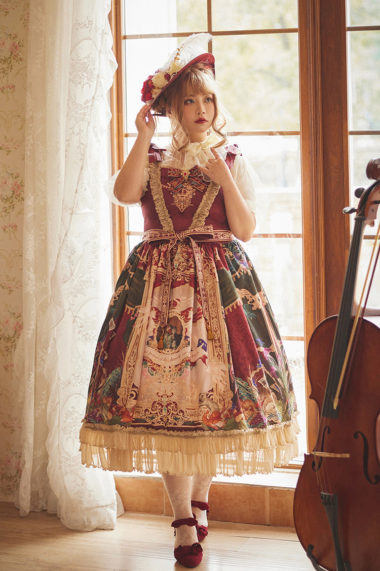 Red Kaleidoscope of Dreams Sleeveless Double-Layer Print Embroidery Bow Classic Vintage Gorgeous Jumper