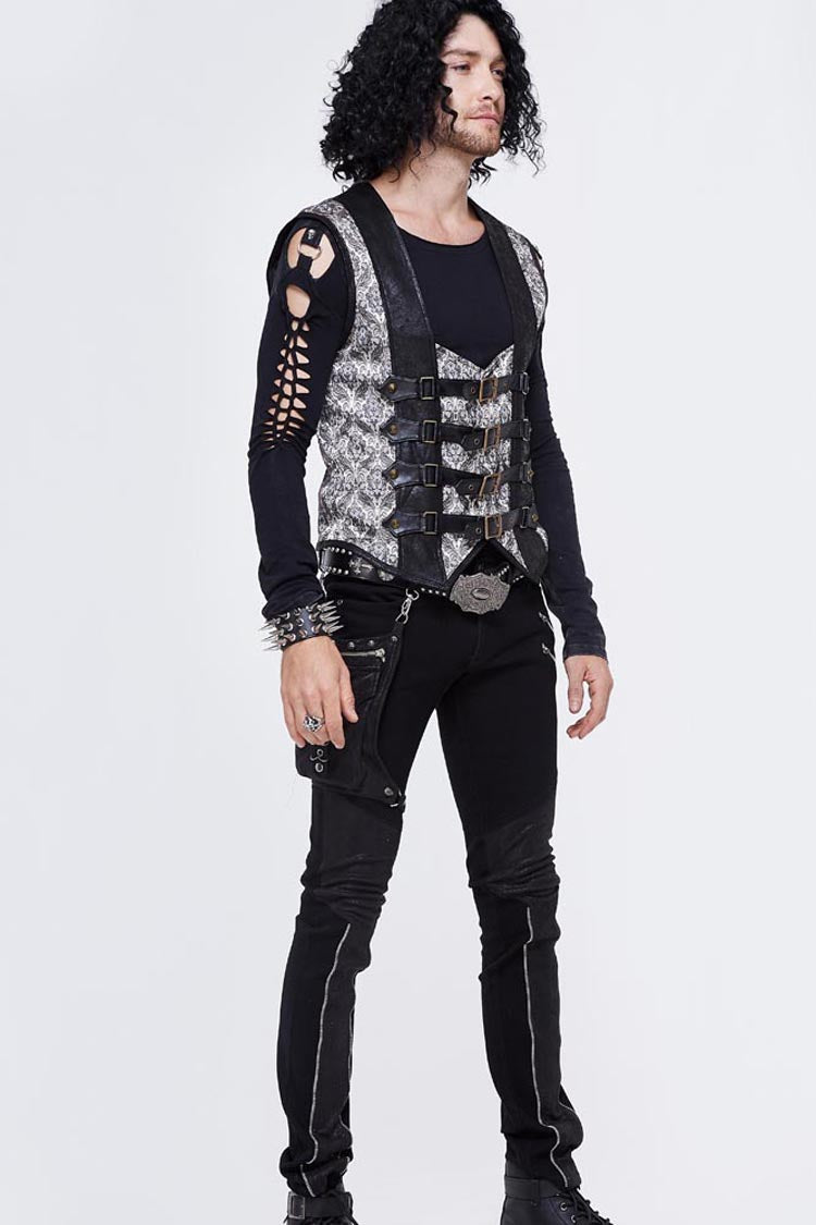 Men's Punk Waistcoat with Lace-Up Back and Jacquard