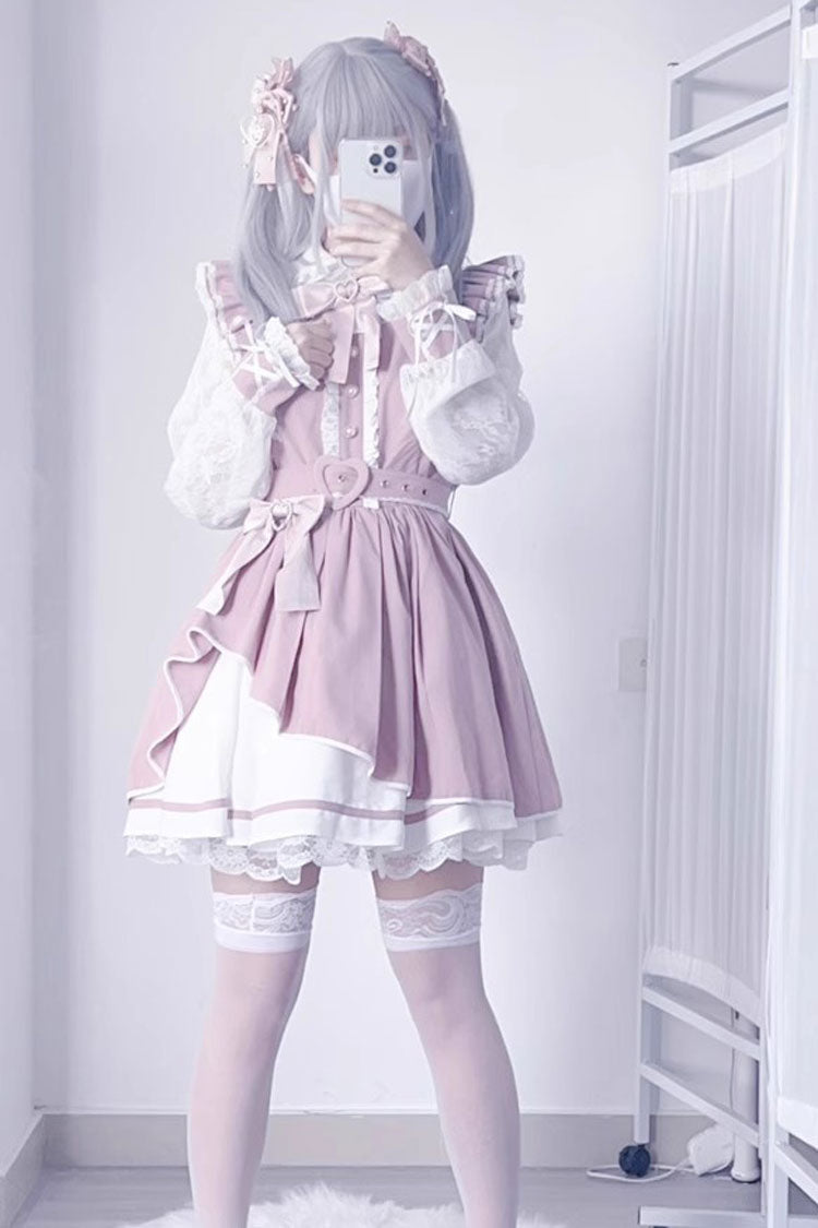 [Little Idol] Ruffle Bowknot Lace Irregular Asymmetric Jirai Kei Gown 6 Colors