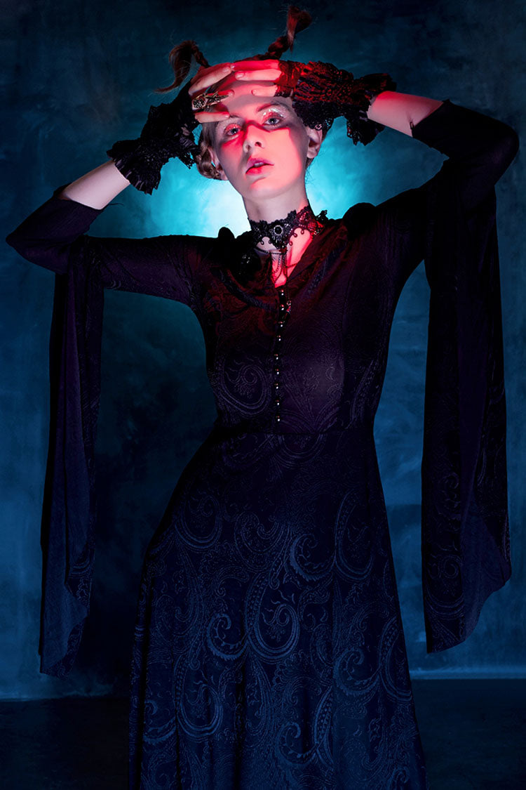 Black Gothic Lolita Dress Hooded Knitted Long Sleeves - Altfashion Shop