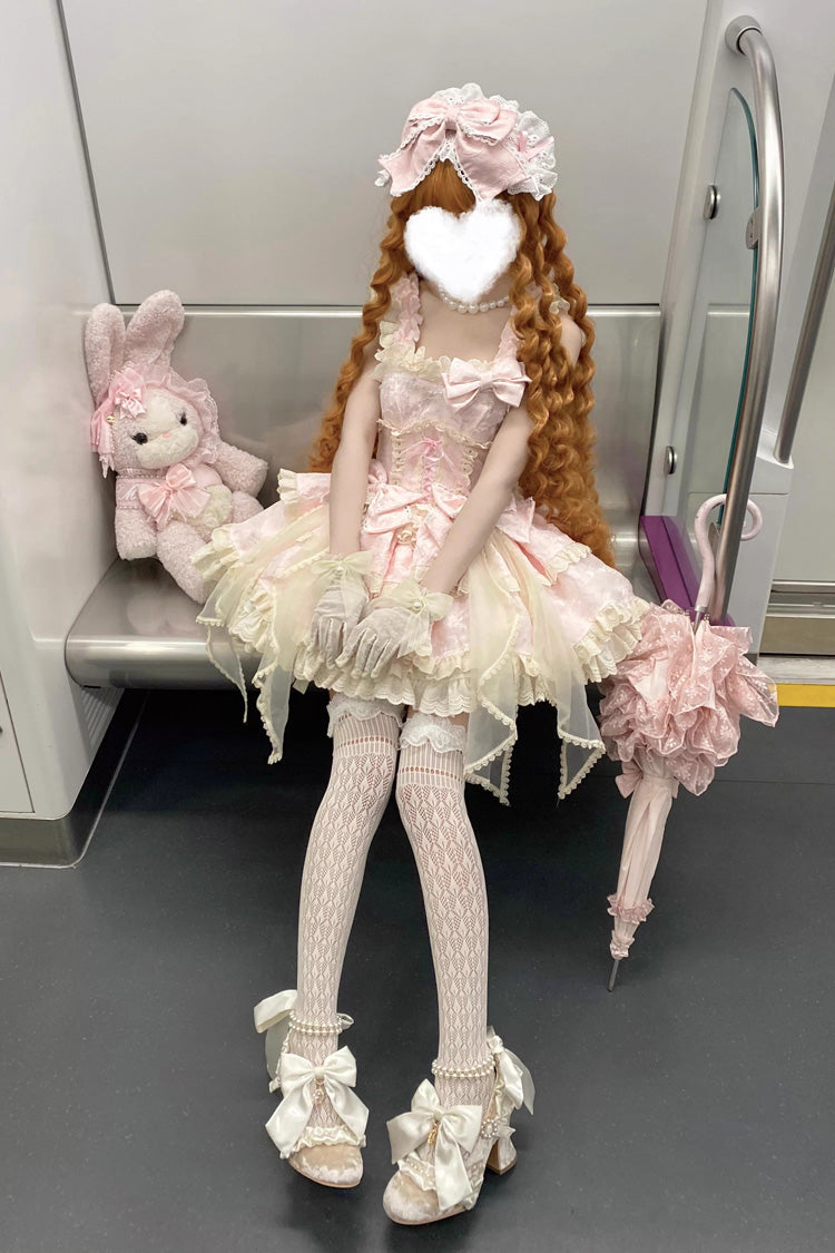 Pink Sleeveless Multi-Layer Ruffle Bow Princess Ballet Sweet JSK Dress