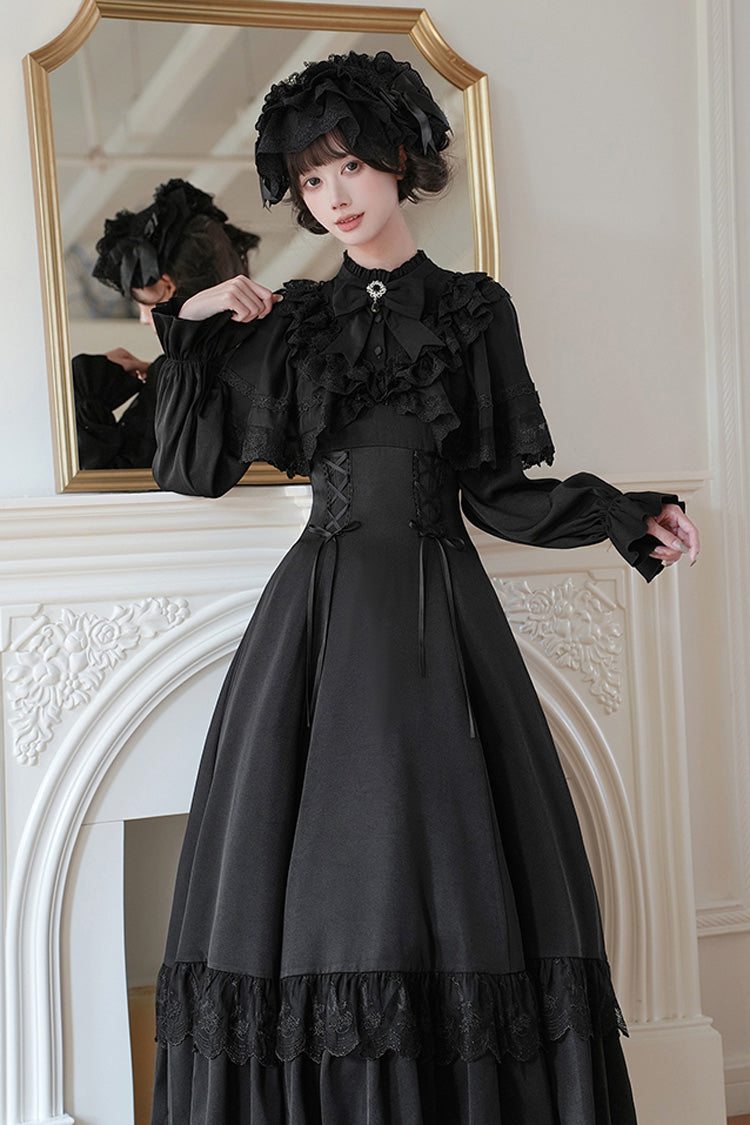 Letters Poems Day Night Stand Collar Long Sleeves Ruffle Bowknot Lace-Up Gothic Lolita Dress