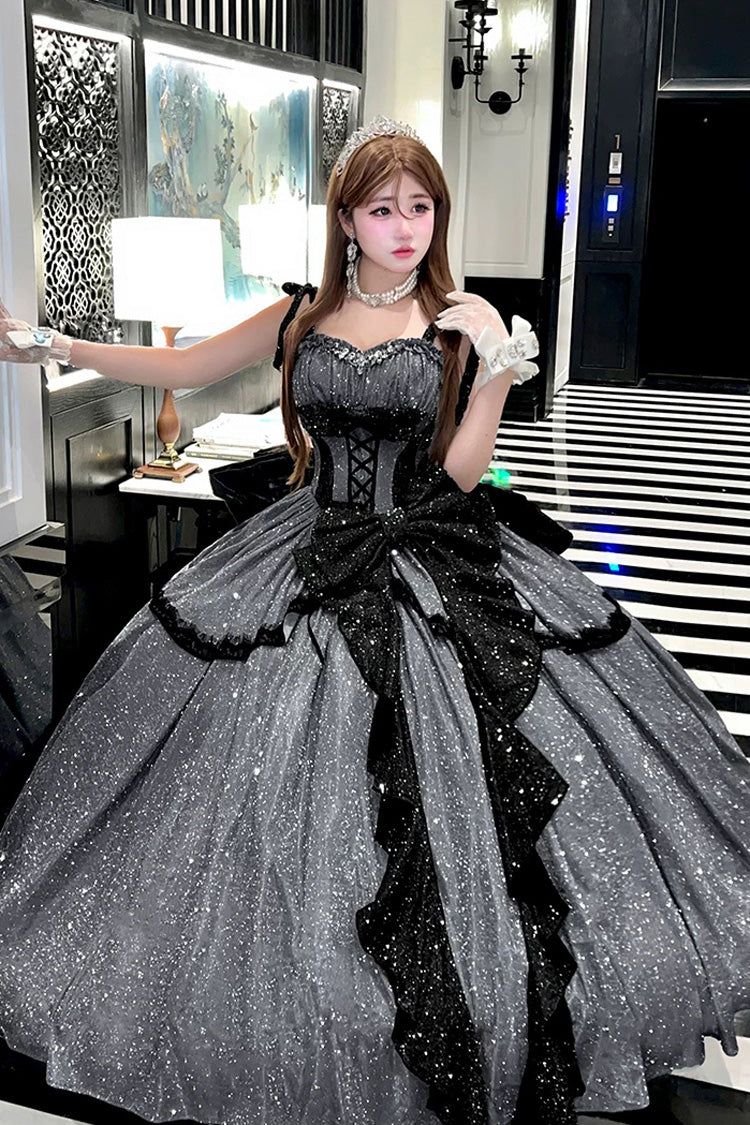 Asymmetric Glitter Bow Jsk Dress - Galaxy of Fallen Tears
