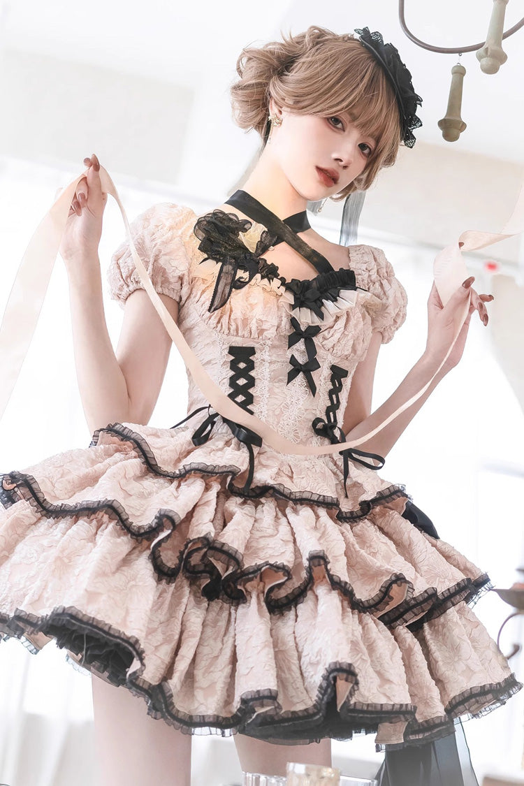 Ivory Medea Kiss Short Sleeve Gothic Tiered Op Dress