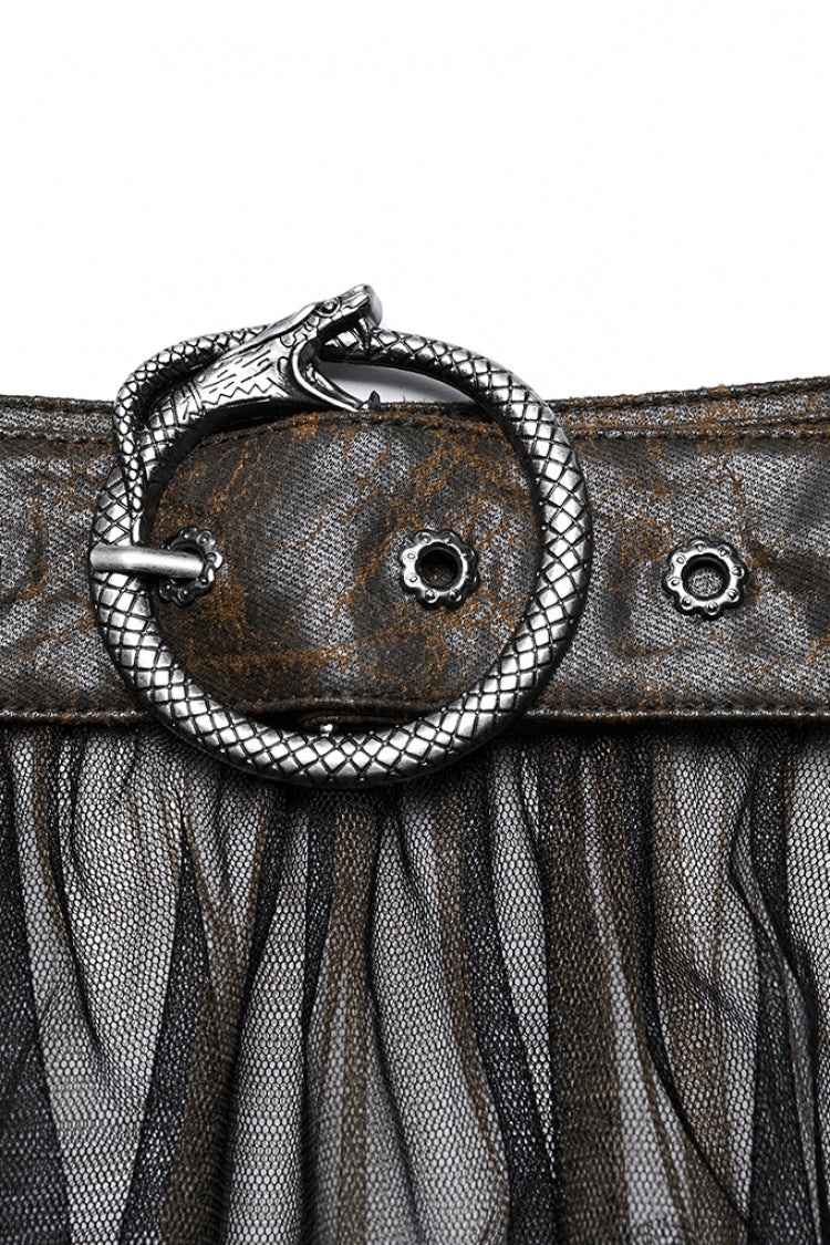 Steampunk Mesh Buckle Long Overskirt with Ruffles - Three Colors