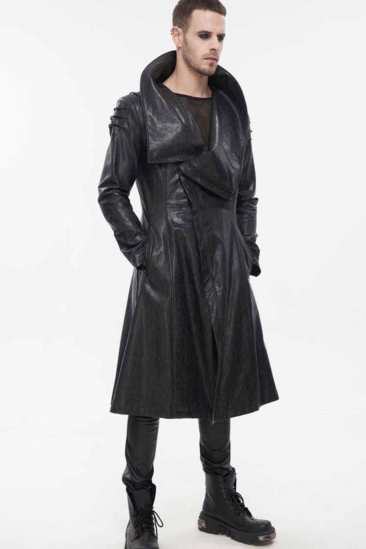 Slim Men's Long Coat with Oversized Collar, Thick Rope, Punk Style