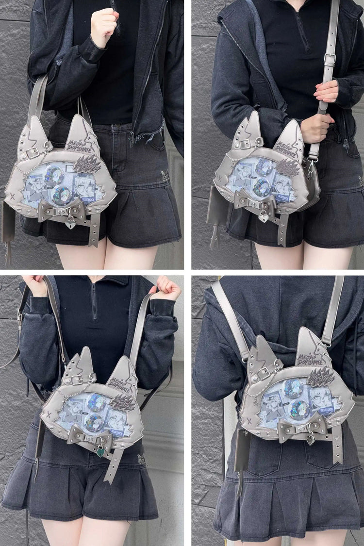 Gothic Cat Print Crossbody Bag with Bow, 9 Tones