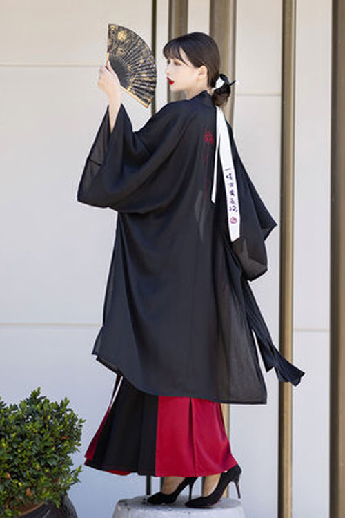 Crimson & Noir Song Dynasty Floral Embroidered Hanfu Set