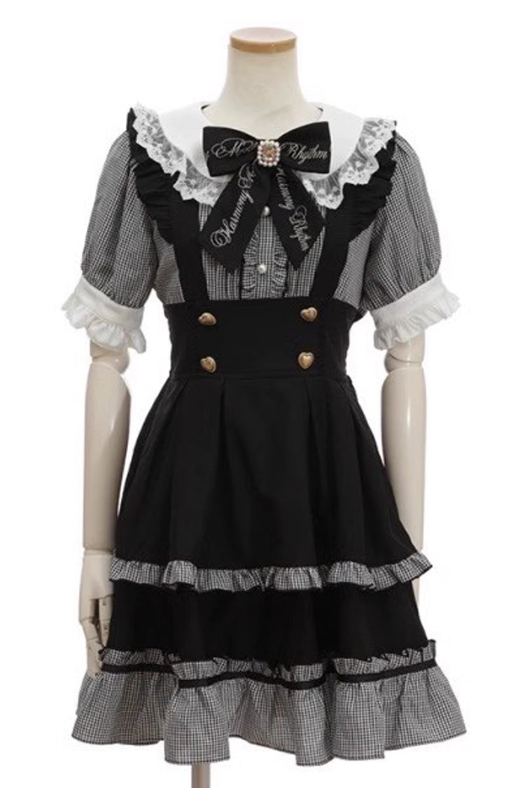 Sweet Lolita Dress with Puff Sleeves and Bow Accents