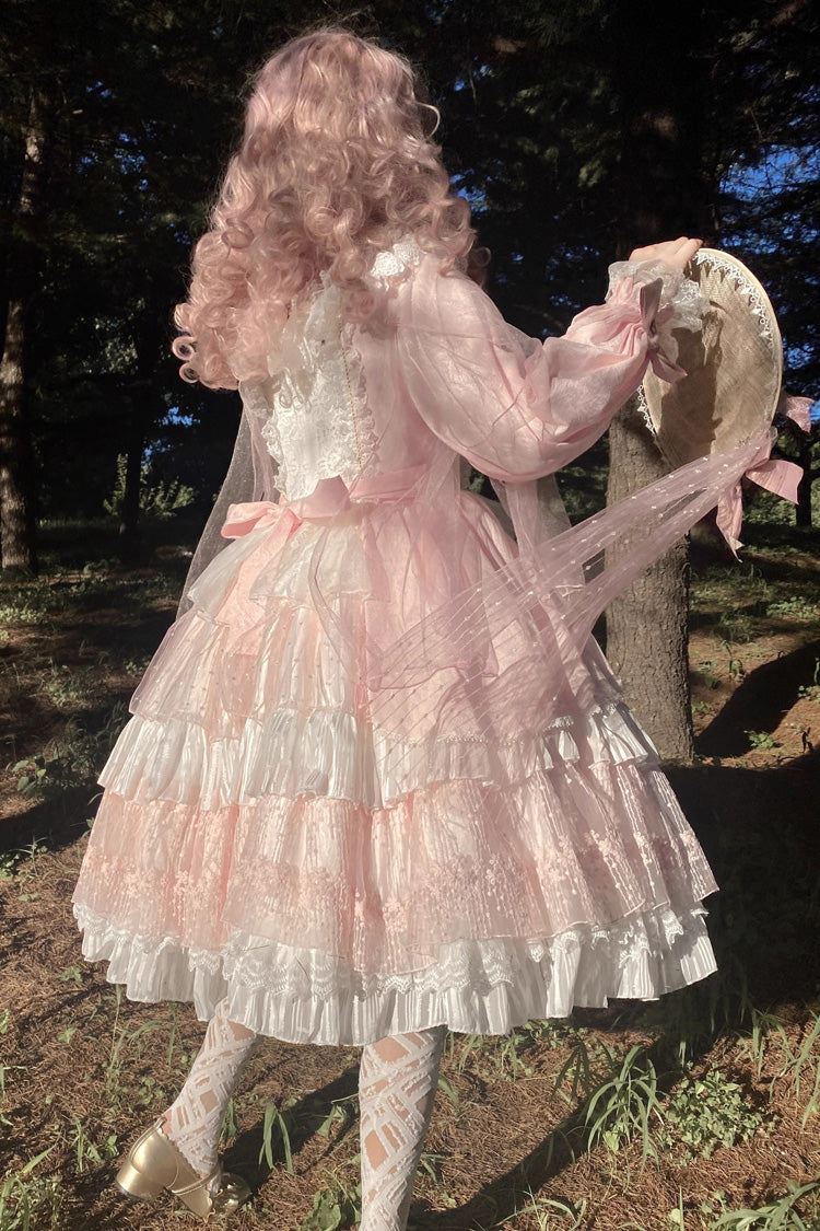 Rose Long-Sleeve Ruffled Bow Layered Lolita Dress