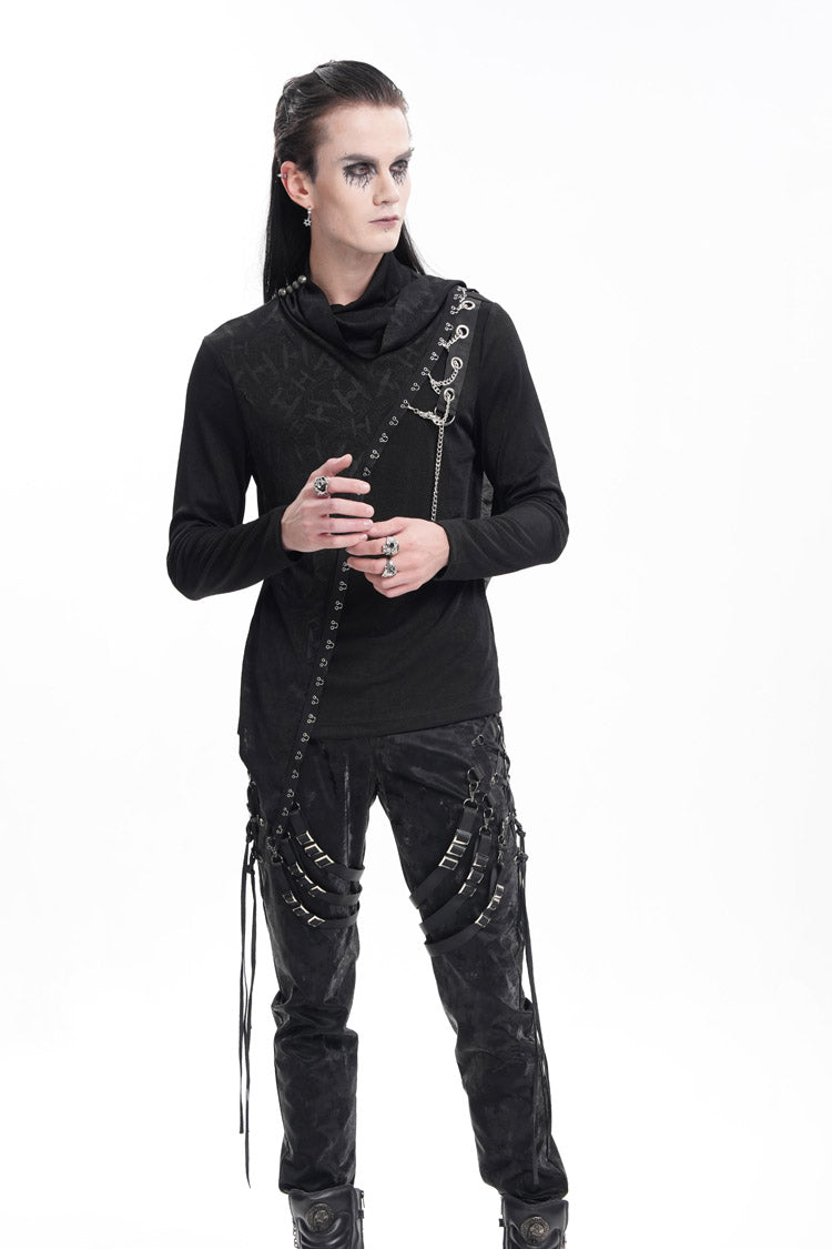 Men's Gothic Sweatshirt with Chain Print and Asymmetric Stitch