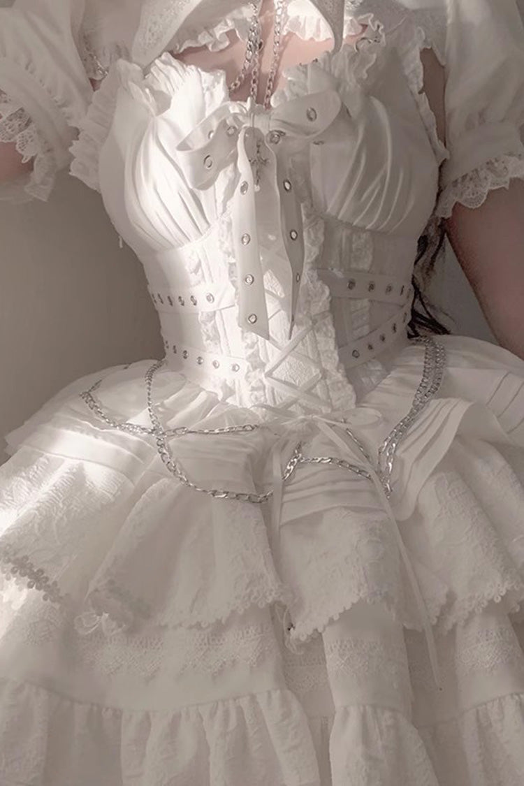 Sleeveless Triple Ruffle Bow Lace Up Gothic Lolita Jsk Dress