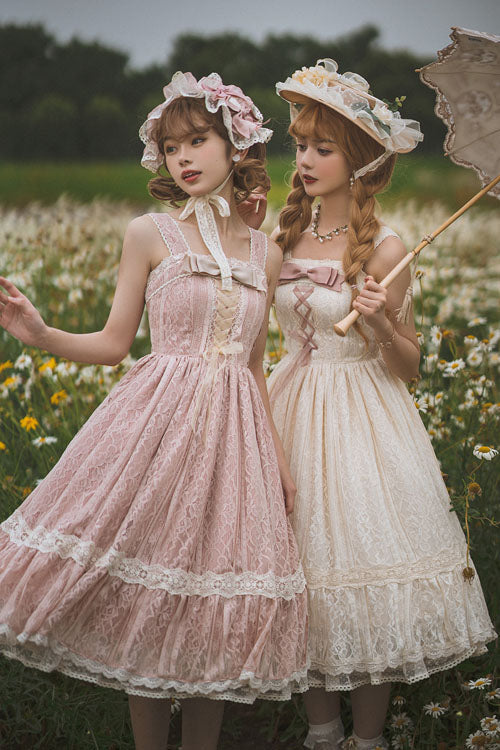 Vintage Blush Solid Multi-Layer Embroidered Ruffled Sweet JSK Dress