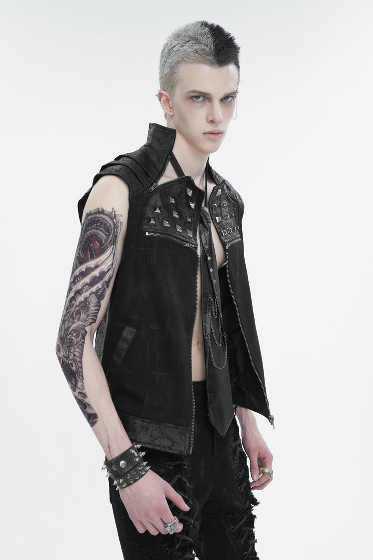 Men's Punk Vest with Metal Willow Studs Sleeveless Chest