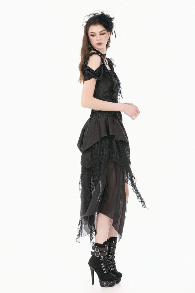 Jacquard Rose Sweetheart Neckline Lace Trim Cut-Out Gothic Corset Top for Women