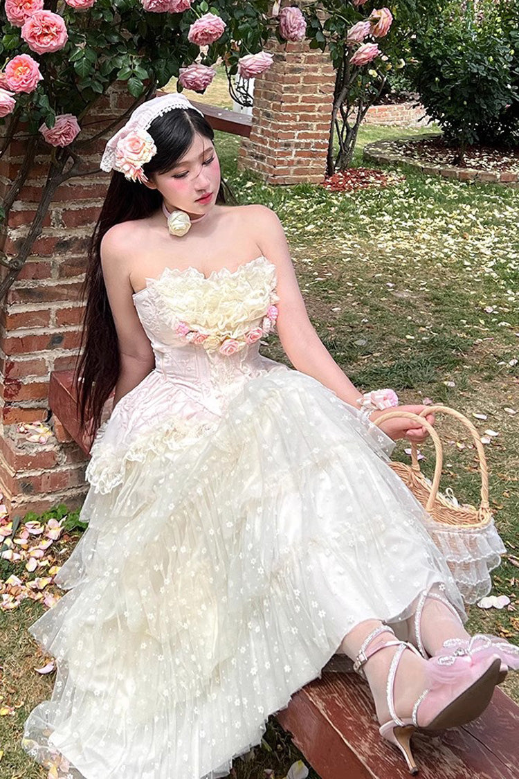 Rose Love Goddess Ruffle Lace Lolita Maxi Skirt Set