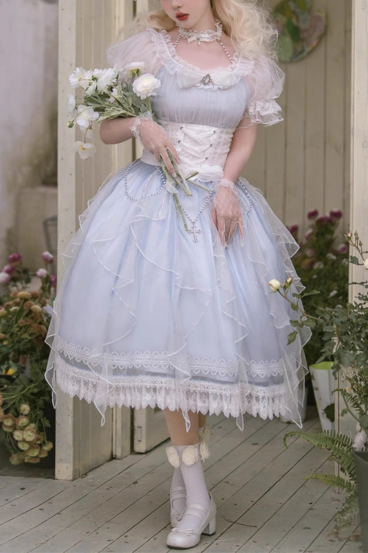 Cerulean Mermaid Teardrop Short-Sleeve Bowknot Sweet Princess Lolita Dress