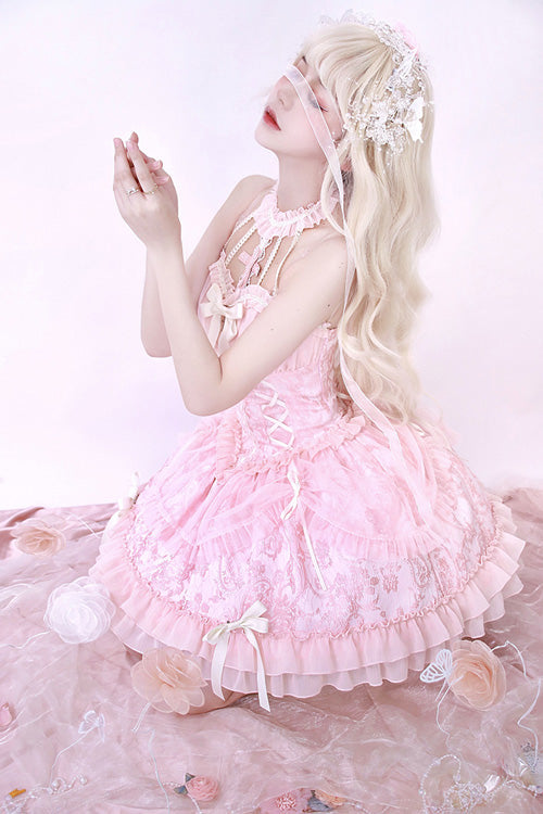 Blush Strapless Sleeveless Bow Accent Ruffled Sweet Lolita Layered Gown