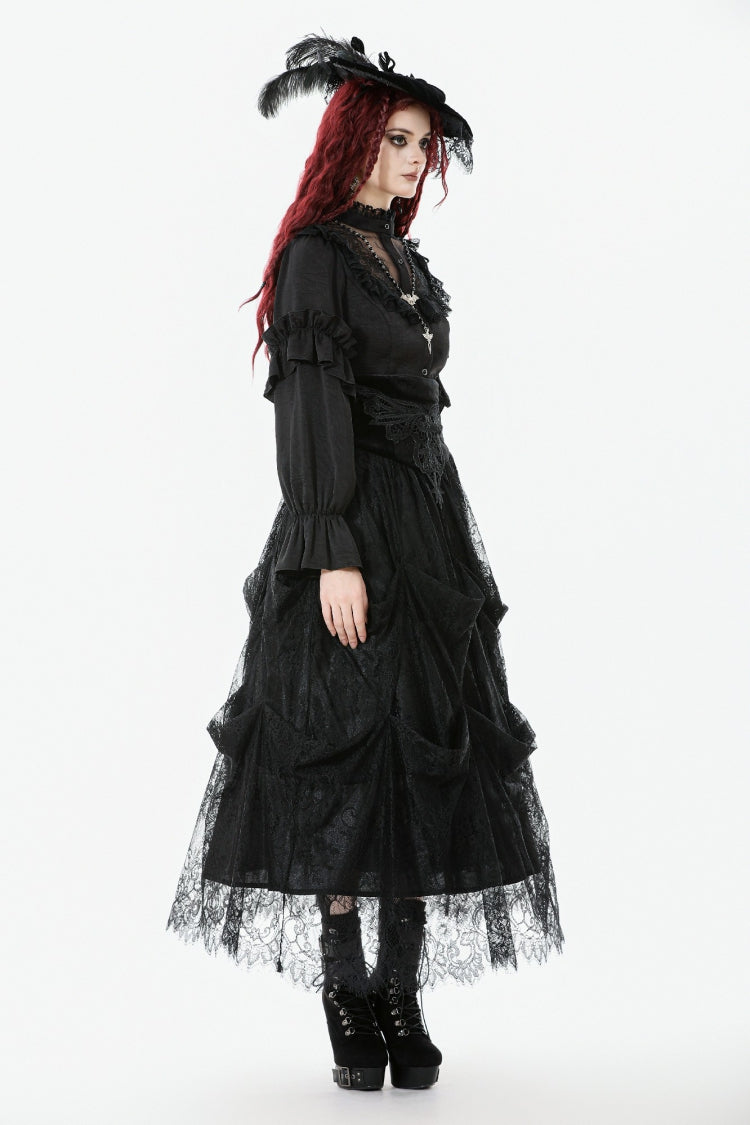 Gothic Sheer Blouse with Stand Collar and Lantern Sleeves