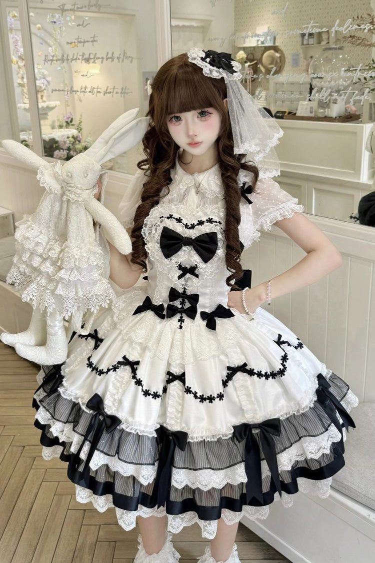 Scarlet Heart Cocoa Sleeveless Triple-Layered Ruffle Bow Lace JSK